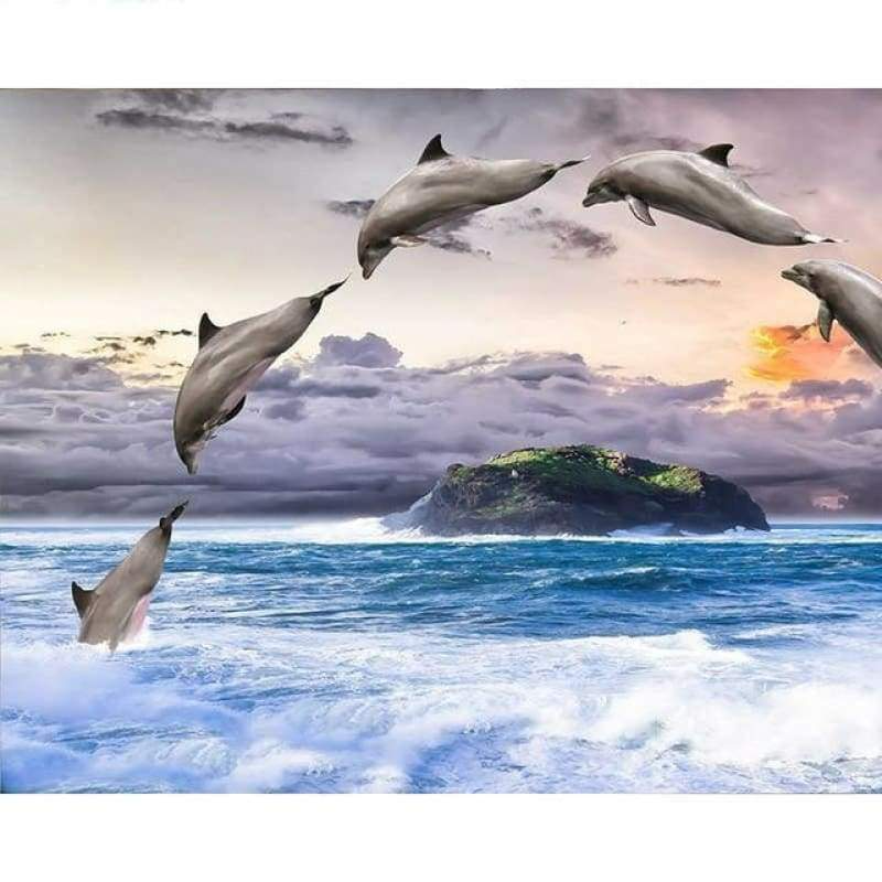 5D Diamond Painting Dolphin Ocean Waterfalls Kit