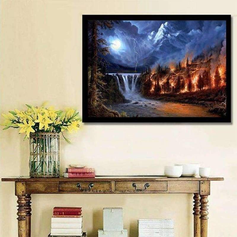Full Drill - 5D DIY Diamond Painting Kits Dream Mountain Lake Afire Fo
