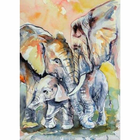 Oil Painting Style Elephant Family Full Drill - 5D Diy 