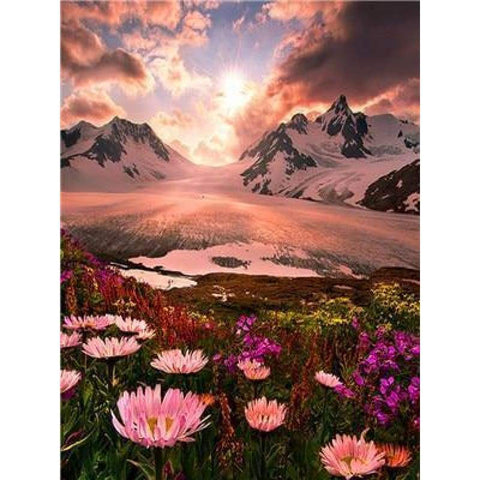 2019 Hot Sale Natural Mountain Flower 5D Diy Diamond Cross Stitch Kits VM42103 - NEEDLEWORK KITS