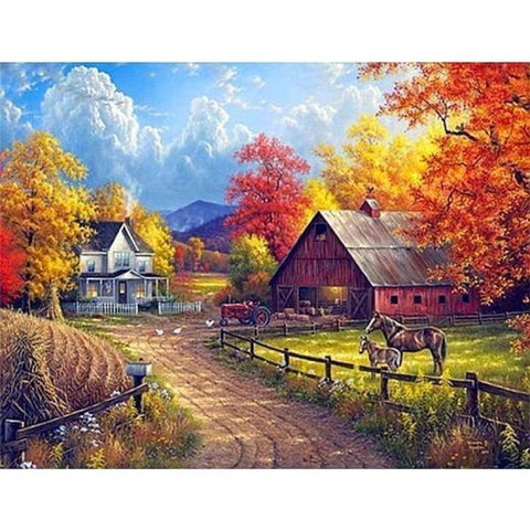 Landscape Autumn Rural Farm Diy Full Drill - 5D Crystal Diamond Painting Kits VM39033 - NEEDLEWORK KITS