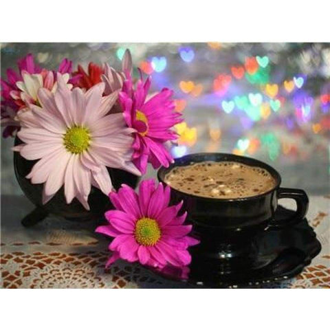 New Hot Sale Coffee Cup And Flower Picture Diy Full Drill - 5D Diy Crystal Painting Kits VM3016 - NEEDLEWORK KITS