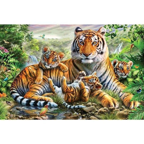 2019 New Hot Sale Tigers Family 5D Diy Diamond Mosaic Cross Stitch Kits VM7557 - NEEDLEWORK KITS