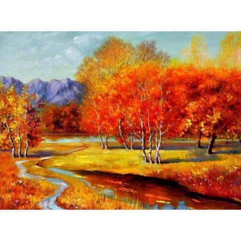 Oil Painting Style Full Diy Diamond  Autumn Forest Landscape Kits VM20476 - NEEDLEWORK KITS