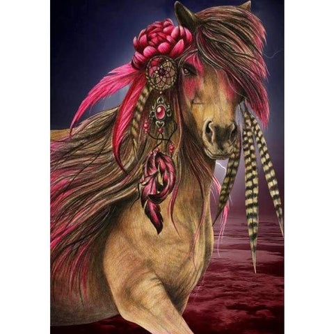 Horse Boho in Pink Full Drill Diamond Painting - - NEEDLEWORK KITS