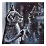 Full Drill - 5D DIY Diamond Painting Kits Winter Black And White Cat In Mirror - NEEDLEWORK KITS