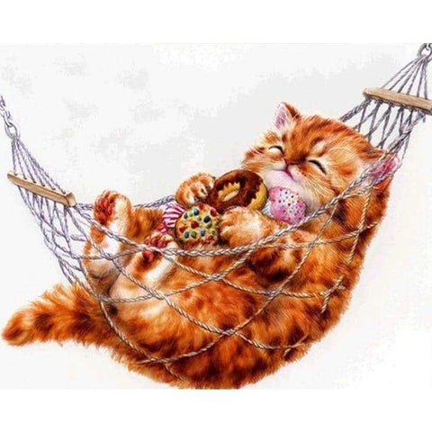 Cat In Hammock (2)- Full Drill Diamond Painting - Special 