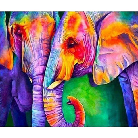 Colourful Pair Of Elephants - Full Drill Diamond Painting - 
