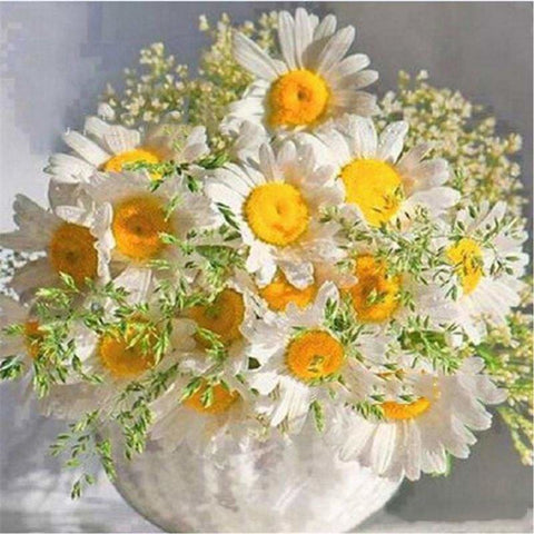 Full Drill - 5D DIY Diamond Painting Kits Cartoon Pretty Plant Daisy in Vase - NEEDLEWORK KITS