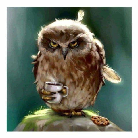 Owl With Coffee DIY Diamond Painting – GemsFlow