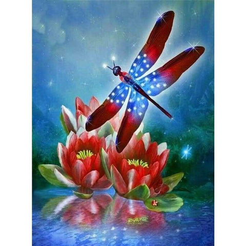 Full Drill - 5D DIY Diamond Painting Kits Different Color Dragonfly Lotus - NEEDLEWORK KITS