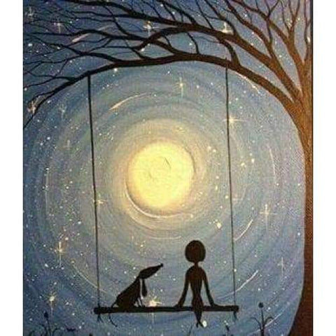 Girl And Dog On Swing- Full Drill Diamond Painting - Special