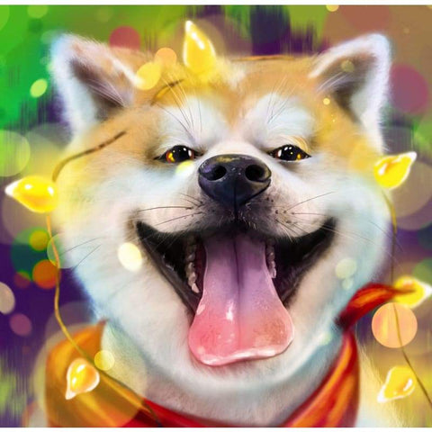 Happy Dog With Lights - Full Drill Diamond Painting - 