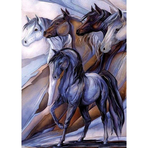 Horses In Grey And Brown- Full Drill Diamond Painting - 