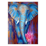 Full Drill - 5D DIY Diamond Painting Kits Cartoon Watercolor Blue Elephant Lotus - NEEDLEWORK KITS