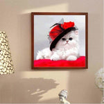 Hot Sale lovely White Cat With Hat Full Drill - 5D Diy 