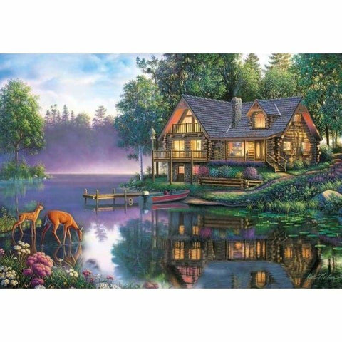 Hot Sale Rhinestone Painting Landscape Cottage Lake Full 