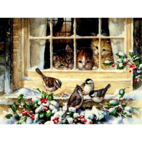Kittens And Birds- Full Drill Diamond Painting - Special 