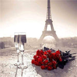 Full Drill - 5D DIY Diamond Painting Kits Artistic Red Rose Wine Eiffel Tower - NEEDLEWORK KITS