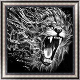 Full Drill - 5D DIY Diamond Painting Kits Black White Roaring Lion - NEEDLEWORK KITS