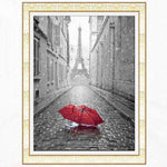 Full Drill - 5D DIY Diamond Painting Kits Grey Landscape Eiffel Tower Red Umbrella - NEEDLEWORK KITS