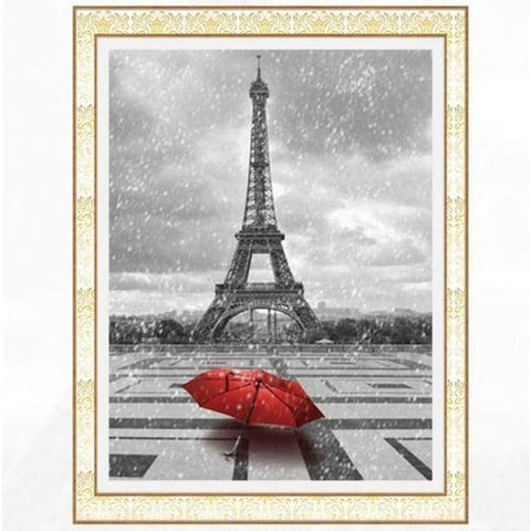Full Drill - 5D DIY Diamond Painting Kits Rainy Landscape Eiffel Tower Red Umbrella - NEEDLEWORK KITS