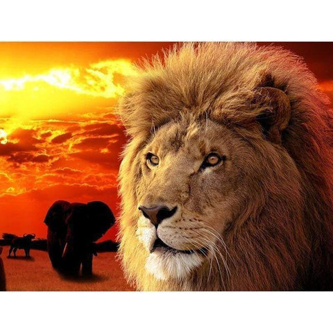 Full Drill - 5D Diy Diamond Painting Twilight Lion Elephant Sunset - NEEDLEWORK KITS