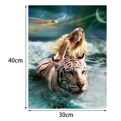 Full Drill - 5D DIY Diamond Painting Kits Beauty And Animal Tiger Swimming in the Sea - NEEDLEWORK KITS