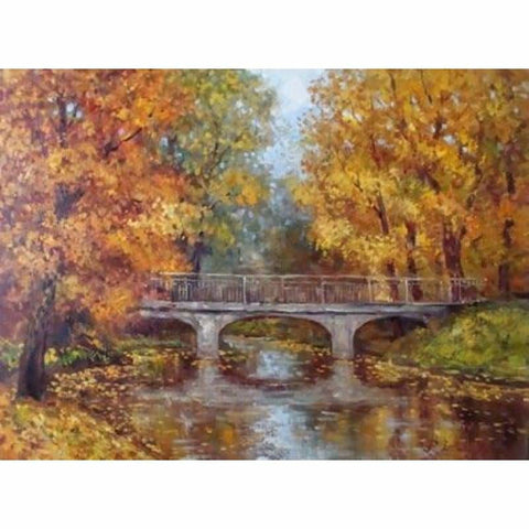 Oil Painting Style Autumn Forest Bridge Full Drill - 5D Diy 