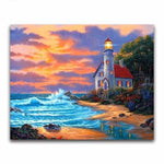 Oil Painting Style Landscape Lighthouse Decor Diy Full Drill