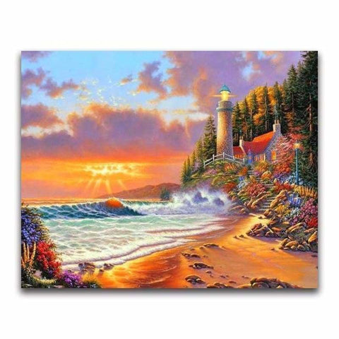 Oil Painting Style Landscape Lighthouse Full Drill - 5D Diy 