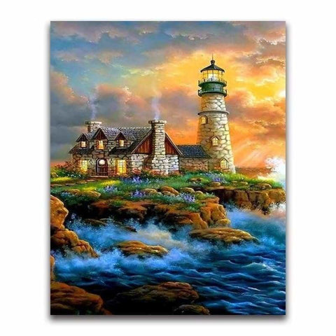 Oil Painting Style Lighthouse Wall Decor Diy Full Drill - 5D