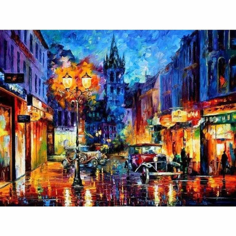 Oil Painting Style Night Street Landscape Full Drill - 5D 