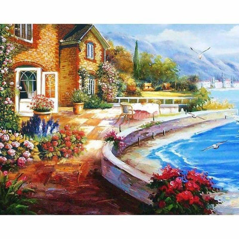 Oil Painting Style Seaside Cottage Diy Full Drill - 5D 