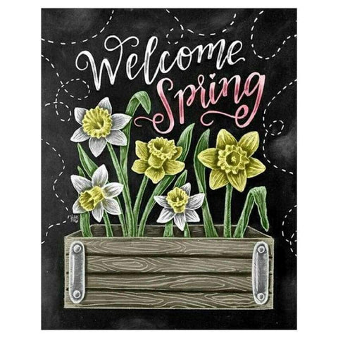 Full Drill - 5D DIY Diamond Painting Kits Spring Flowers Blackboard - NEEDLEWORK KITS