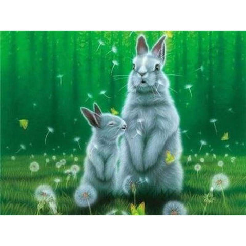 Full Drill - 5D Diy Diamond Painting Kits Cute Rabbits and her Kid Dandelion - NEEDLEWORK KITS