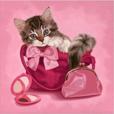 Full Drill - 5D Diy Diamond Painting Kits Watercolor Cute Cat Makeup in Bag - NEEDLEWORK KITS